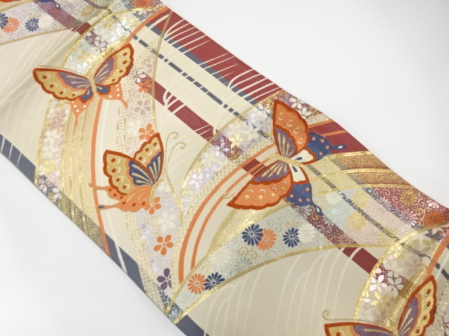 JAPANESE KIMONO / ANTIQUE FUKURO OBI / SILK / WOVEN FLORAL PLANTS